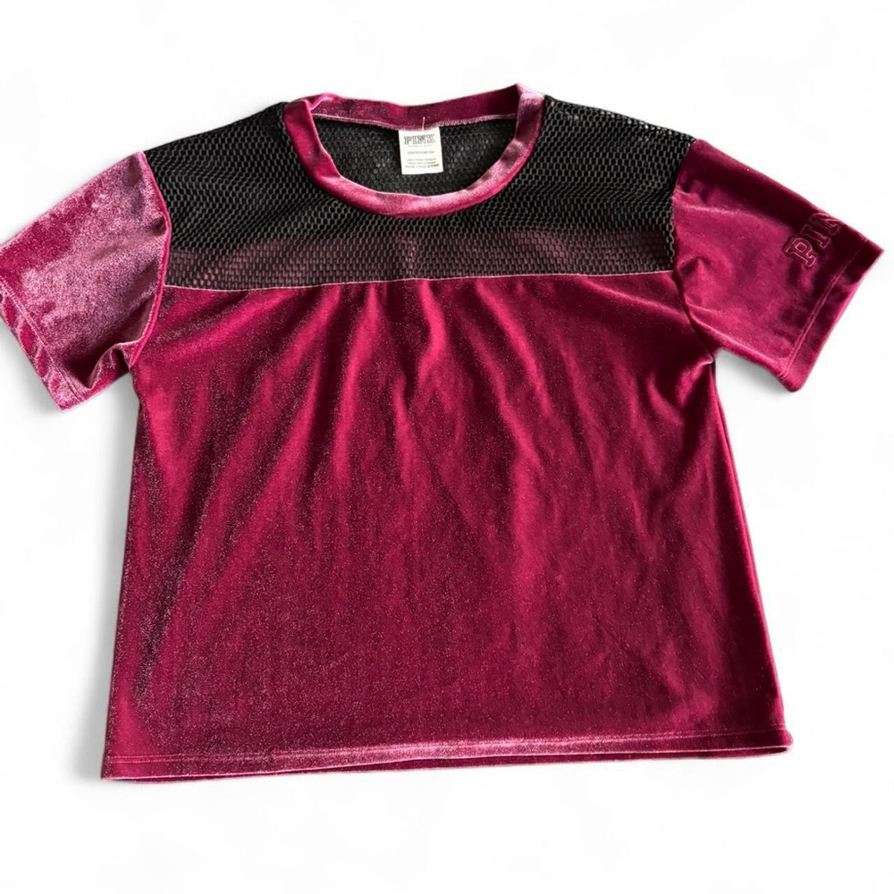 PINK Victoria's Secret Velvet Mesh Top - Burgundy XS